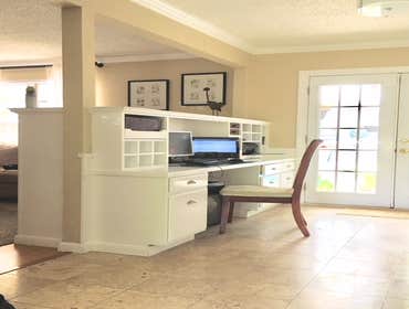 Built in custom computer desk w/ recessed lighting