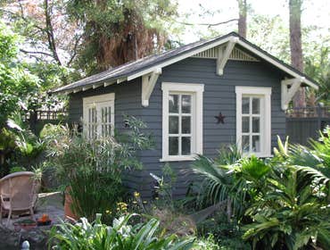 Custom Bungalow Shed 10'x14' custom home office shed designed to complement a historic bungalow with traditional detailing, bead board interior, wood f
