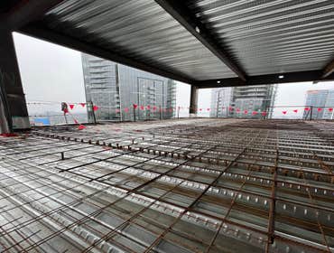 555 Bellevue Metal decking with wire mesh. Welding & Fabrication.