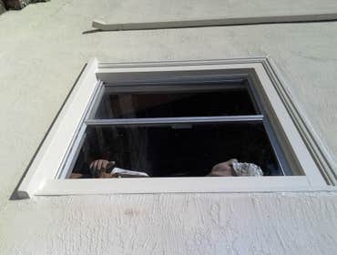Dry Rot Repair We took the window out and replaced the window sill and all the casing and stucco molding. We used Radiata pine for all the trim. This w