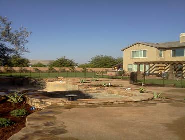Photos from Dandy Landscape Construction flagstone walkway, patio cover, pool, hardscape, landscaping. Low voltage lighting.