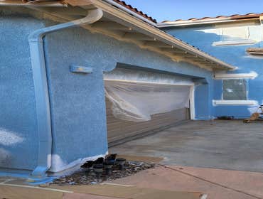 Photos by Antonio the House Painter #1 Hydroblasted entre Project. Stucco repair, primer coat, and final color coat. Elastomeric