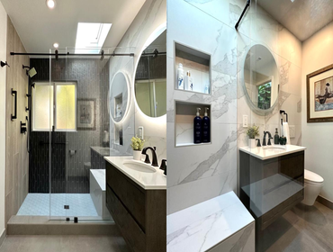 Luxury Bathroom Addition | San Jose This San Jose luxury bathroom addition features a refined, contemporary design with a textured tile shower, sleek v