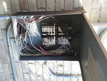 outdoor panel upgrade Another old outdated panel. Customer called about there panel making a sizzle noise. After further inspection, I recommended tha