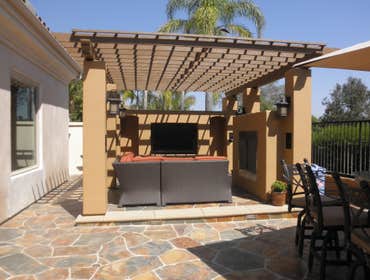 Outdoor room with fireplace