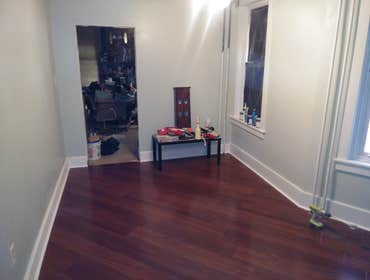Photos by Oak and Stone Renovations #1 Insurance job. Small electrical fire damaging living room dining room and bath.