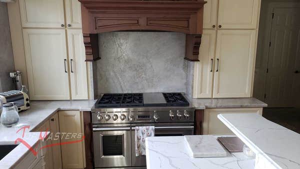 Taj Mahal quartzite tops and backsplash