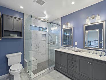 Bathroom remodel - San Jose Complete master bathroom remodel. Tub to shower, double sink vanity, waterproofing, tile, paint, update plumbing and electr