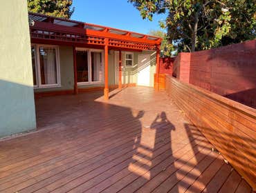 New wooden deck and patio We completely redid the deck and patio space in the client's backyard, also waterproofed as well. Walked them through the pro