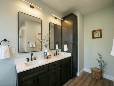 Sleek & Serene: Contemporary Bathroom Transformation This primary bathroom was completely reimagined to feel refined, modern, and effortlessly calming.