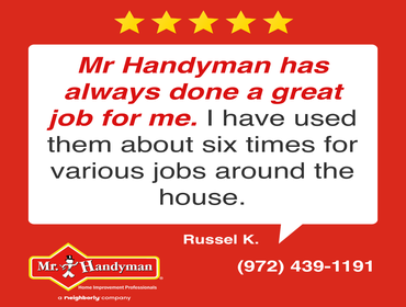 Photos by Mr. Handyman of Frisco #1 Showcasing reviews from local homeowners about the great work done by our Frisco Handyman team!