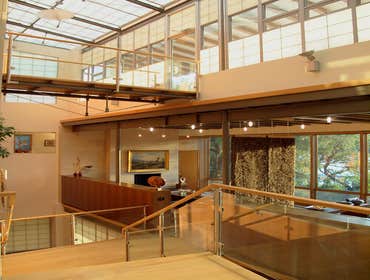 Landa Residence This striking modern structure is constructed of steel, concrete, and glass with warm white oak wood and Texas buff-leuder stone interi