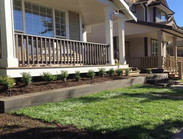 Landscaping Brand new paver patio, drought tolerant landscape with a 2 tone mulch. Customer loves their low maintenance backyard that will stay for yea