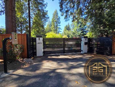 Custom Dual Swing Gate & Steel Fence Installation in Santa Rosa, California Complete front entrance transformation featuring a custom dual swing automa