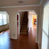 Capstone Crossing Laminate Installed a beautiful 12mm Laminate after taking up the ceramic tile and carpet in the downstairs of this nice Virginia Beac
