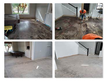 Engineered glue down wood flooring removal Corona before/after