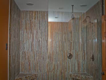 Stephen M Daniel Jr Construction Project 1 Custom built and designed bathroom sink, Adjacent shower, and Kitchen. These were all done in a 100 + yr old