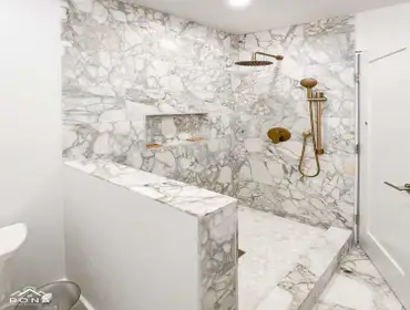 Culver City Bathroom Remodel We transformed this Culver City bathroom into your personal spa retreat! Imagine stepping into a stunning Calacatta marble