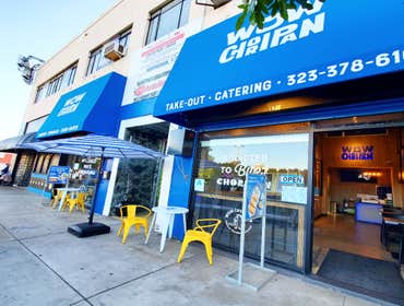 Restaurant Design & Build: WOW CHORIPAN, Los Angeles Full design-build and branding project for a Choripán sandwich shop, including logo development, b
