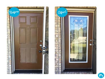 Door Remodel - Decorative Door Glass Completed transform your entryway with decorative door glass inserts. Take an ordinary plain door and add glass to
