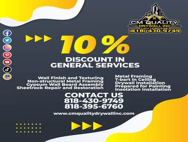 Photos by Cm Quality Drywall Inc #4 Get 10% discount in general services. Just Call us Today !