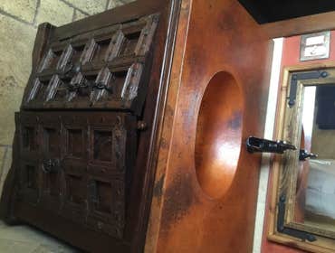 Copper top vanity installation.