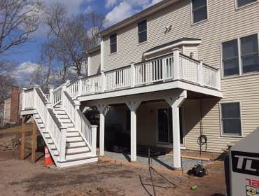 Mixed Color Decking, Drink Top Railing, PVC Trim New decking, railings, and wrapped beams and posts with pvc trim