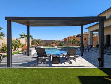 Free Standing 4K Aluminum 3x3 Lattice Pergola with 6x6 posts installed in Mesa, Arizona.