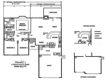 Wild Flower West Homes - Plan #1 Plan #1 is 1,806 square feet with three bedrooms and two baths. It includes a formal entry, separate dining room, open