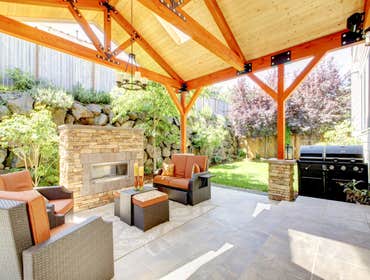 Photos by Credible Construction Inc #10 Complete backyard remodel: adding new outdoor fireplace with stone, new patio cover, pavers, BBQ, landscaping