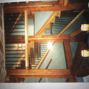 Staircase and rails with iron balusters