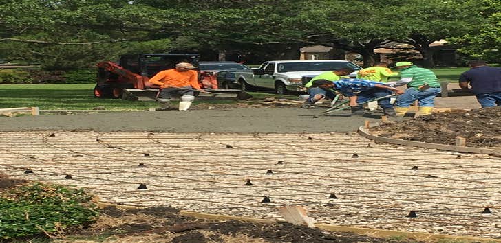 Photos by Hp Contractors #1 Installing new concrete circular driveway with square blocks on entrance to front door.