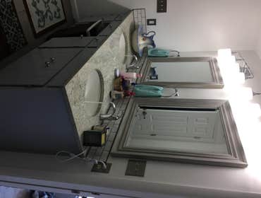 Cultured Marble bath remodel Light blue cultured marble w/ chrome fixtures.