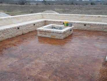 Rock Bench with Fire PIt on Stamped Concrete