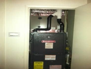 95% furnace installed in closet This is a 95% Goodman furnace reinstalled in the closet, eligible for a $150 tax credit