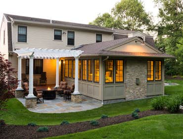 Woonsocket Addition Great room addition, outdoor living area patio, pergola, deck & landscaping