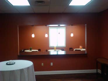 Hardage Giddens event room Project details, conversion of existing break room into event room, demo of existing cabinets, construct pass thru, millwor
