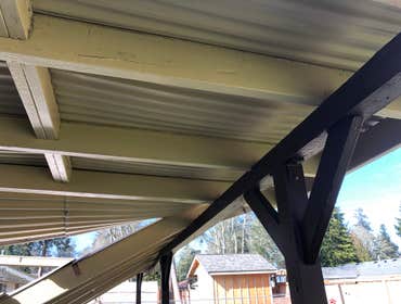 Photos by Dudley Const & Remodel LLC #1 Snow collapsed old awning on the back porch. Built brand new awning with clear, corrugated, plastic and new gut