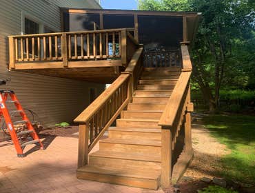 Photos by Butler's Services, LLC #4 Before & After Deck Stain Project. We used Sherwin-Williams Superdeck - Banyan Brown