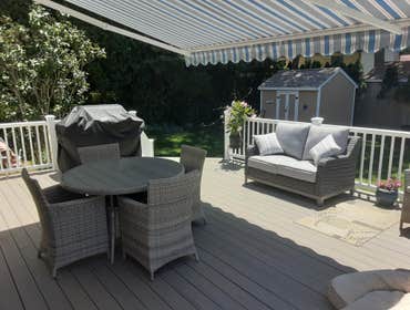 Timbertech Driftwood Decking with White Composite Railings and PVC Trim