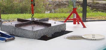 Pool Leak Pros Project Deck cut for a broken skimmer line repair.