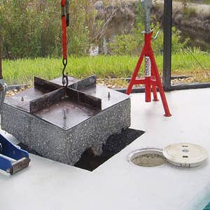 Pool Leak Pros Project Deck cut for a broken skimmer line repair.
