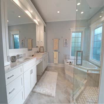Buult-in vanity & glass shower