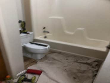 Photos by TNZ Remodeling & Handyman #7 Remove old Fiberglass insert
New Tub & valve
Tile to ceiling
?