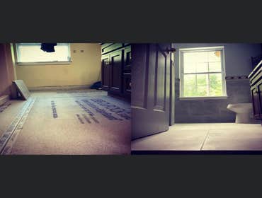 Photos by L.E.E Home Improvements #5 Bathroom remodel, tiles on floor and on walls with design. Fresh coat of paint on walls and ceiling. #Revampingdai