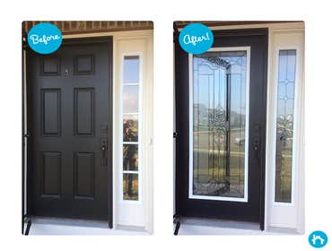 Door Remodel - Decorative Door Glass Completed transform your entryway with decorative door glass inserts. Take an ordinary plain door and add glass to