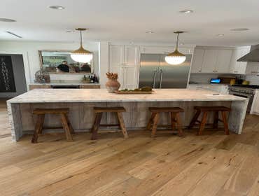 Encino 10 Foot Island New 10ft x 6ft Island, Stone Fabrication, New Custom Cabinets, & New Luxury Vinyl Bathroom Floor