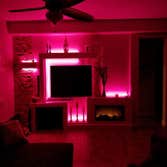 Accent Mood Lighting Changeable accent mood lighting in a family room.