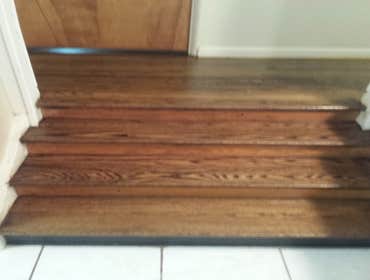 PREMIER HARDWOOD RESTORATIONS vs. PET STAINS Red oak hardwood damaged by pets stains. Job to be sand and finished with a dark walnut stain to hide/camo