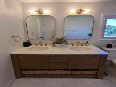 Walk-in Shower Porcelain Tile Gold Accents